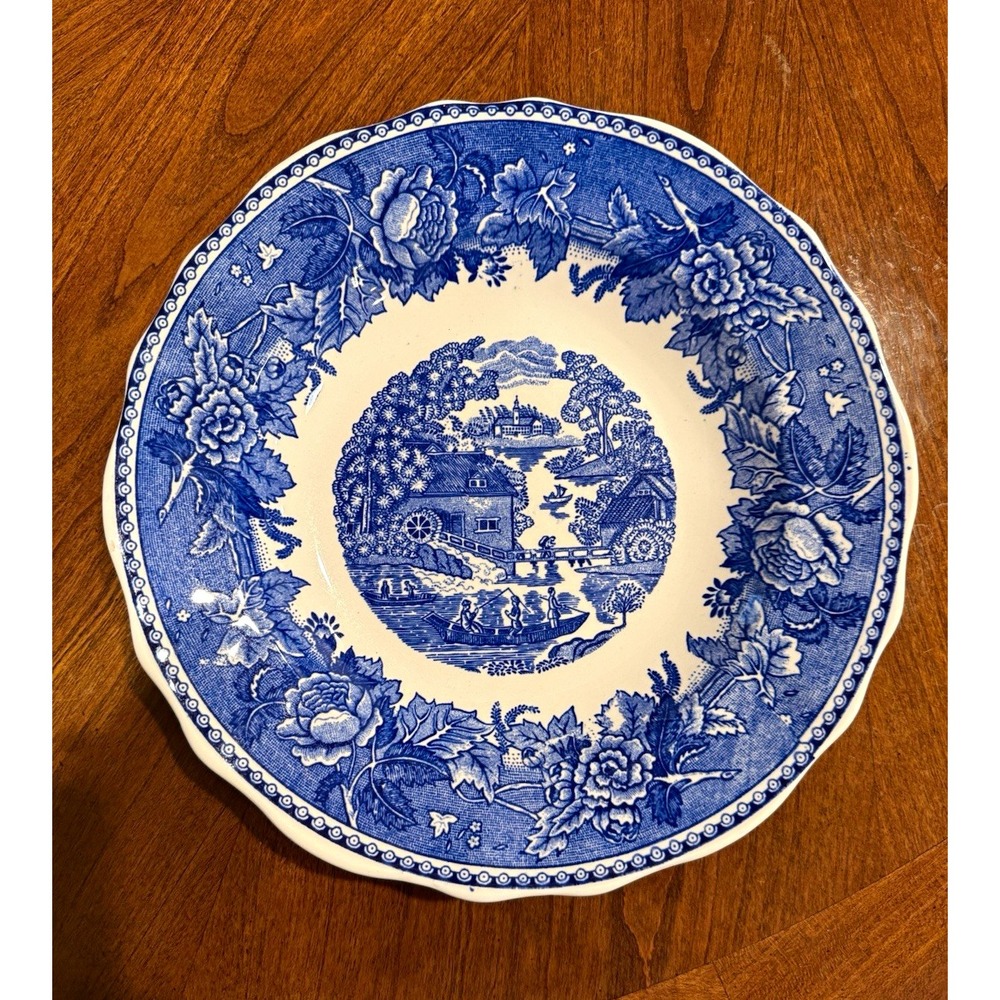 Anfora Blue & White Scenic Floral Ceramic Plate 10 in Mexico Mid-Century